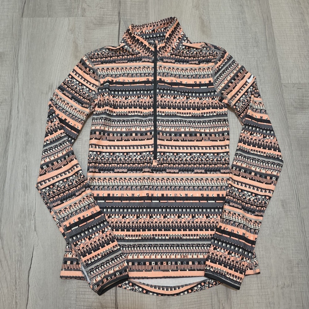 Nike Pro Hyperwarm Womens Sz Small Half Zip Dri Fit Aztec 8-Bit Thermal Pullover